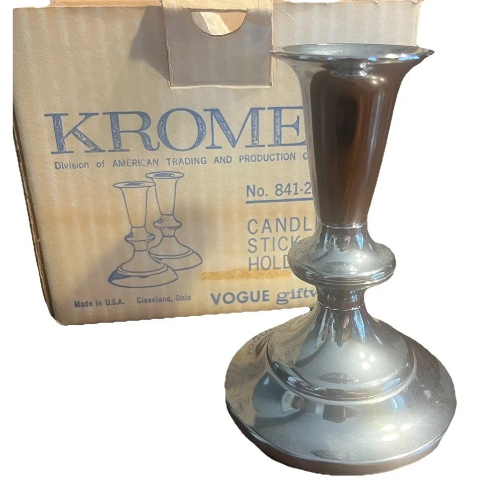 Vintage New Old Stock (NOS) Kromex Candle Stick Holders No. 841-21 - Chrome